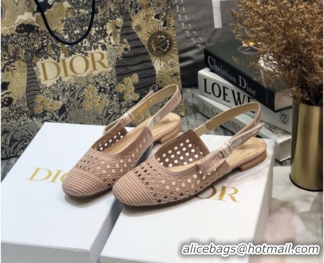 Elegant Dior x Moi Slingback Ballerinas Flats in Nude Cannage Embroidered Mesh 111303