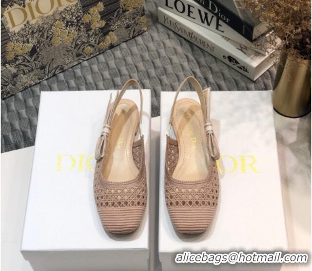 Elegant Dior x Moi Slingback Ballerinas Flats in Nude Cannage Embroidered Mesh 111303