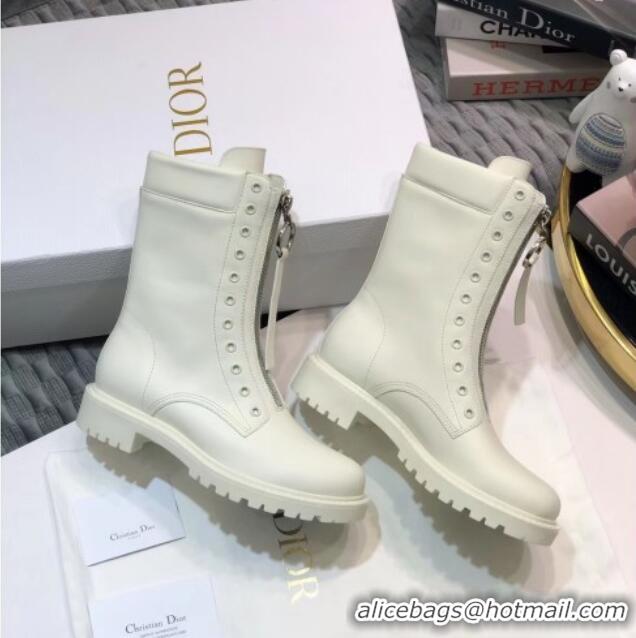 Reasonable Price Dior Diorunit Calfskin Matte Zip Short Boots 111319 White