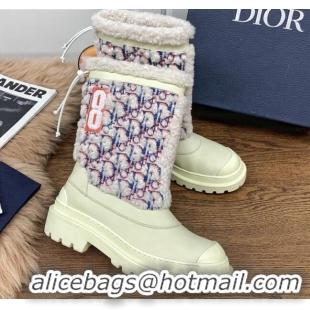 Top Quality Dior Mid-High Tied Boots in Calfskin and Oblique Embroidery Shearling Wool 111401 White