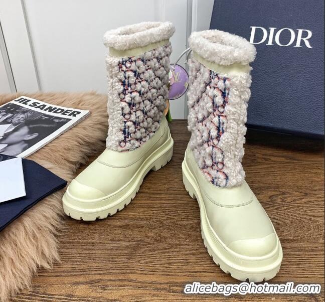 Top Quality Dior Mid-High Tied Boots in Calfskin and Oblique Embroidery Shearling Wool 111401 White