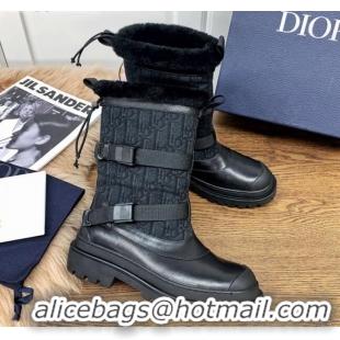 Popular Dior Mid-High Buckle Strap Boots in Calfskin and Oblique Fabric 111403 Black