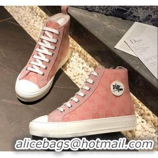 New Style Gucci x Dior GG Canvas Short Sneaker Boots with Logo Patch Pink 111404