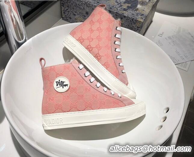 New Style Gucci x Dior GG Canvas Short Sneaker Boots with Logo Patch Pink 111404