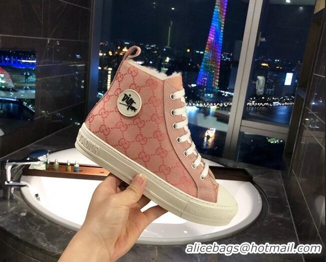 New Style Gucci x Dior GG Canvas Short Sneaker Boots with Logo Patch Pink 111404