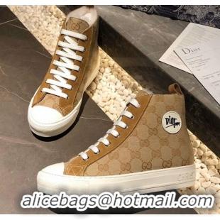 Low Price Gucci x Dior GG Canvas Short Sneaker Boots with Logo Patch 111404 Brown