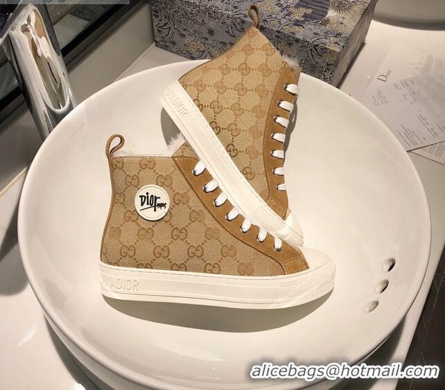 Low Price Gucci x Dior GG Canvas Short Sneaker Boots with Logo Patch 111404 Brown