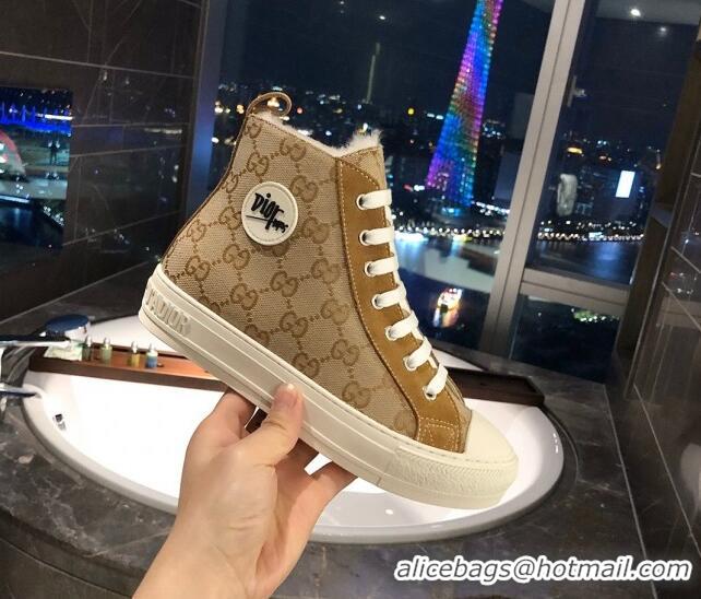 Low Price Gucci x Dior GG Canvas Short Sneaker Boots with Logo Patch 111404 Brown