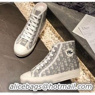 Classic Practical Dior Oblique Canvas Short Sneaker Boots with Logo Patch 111425 Grey