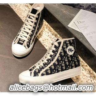 Hot Sale Dior Oblique Canvas Short Sneaker Boots with Logo Patch 111425 Blue