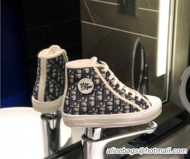 Hot Sale Dior Oblique Canvas Short Sneaker Boots with Logo Patch 111425 Blue