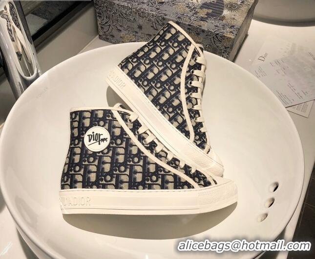 Hot Sale Dior Oblique Canvas Short Sneaker Boots with Logo Patch 111425 Blue