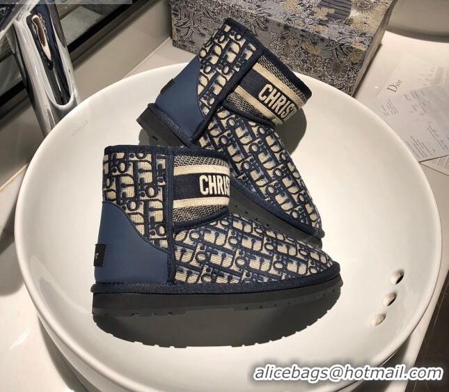 Grade Design Dior Wool Short Boots in Blue Oblique Embroidery 111430