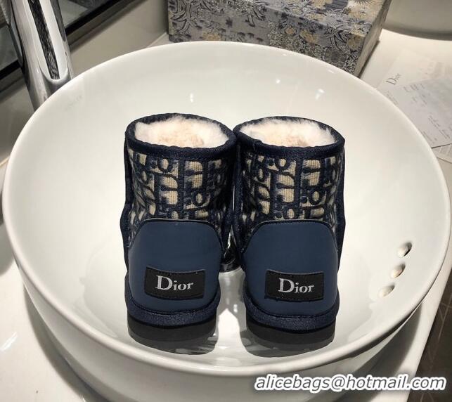 Grade Design Dior Wool Short Boots in Blue Oblique Embroidery 111430