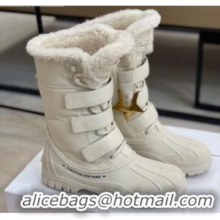 Top Design Dior D-Major Calfskin Wool Medium High Boots White 120214