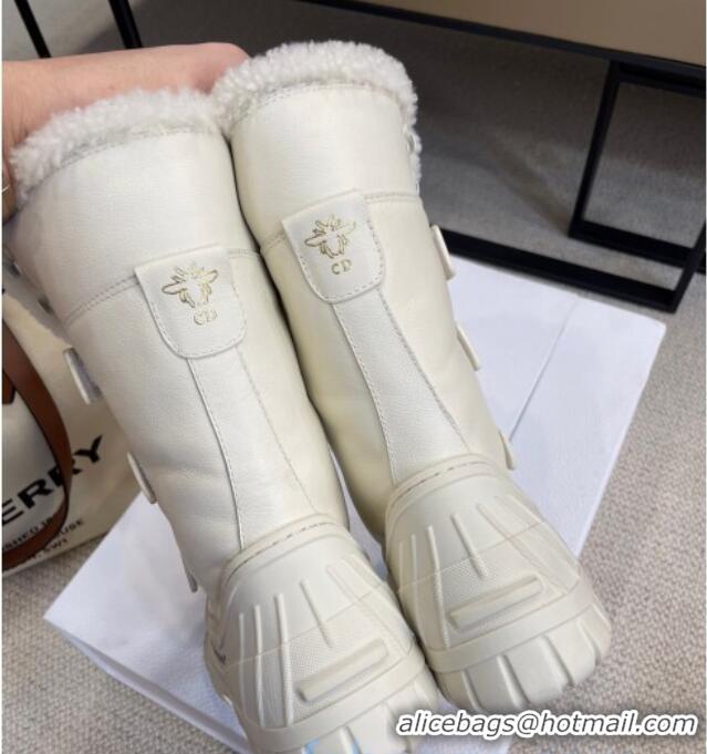 Top Design Dior D-Major Calfskin Wool Medium High Boots White 120214