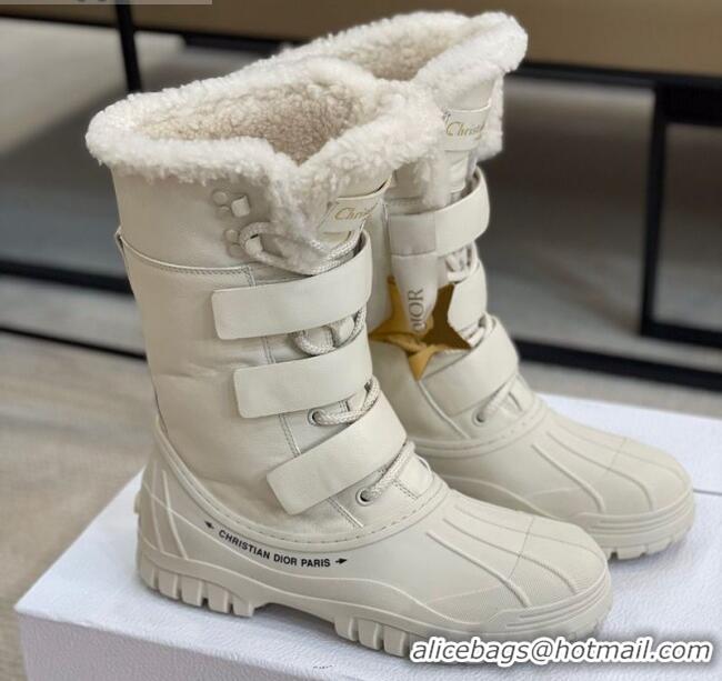 Top Design Dior D-Major Calfskin Wool Medium High Boots White 120214