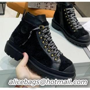 New Fashion Dior Shearling Wool Short Boot with Lettering Lace Camel 120269 Black