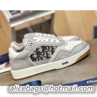 Top Quality Dior B27 Low-Top Sneakers in Grey Calfskin and Beige Oblique Canvas 120337