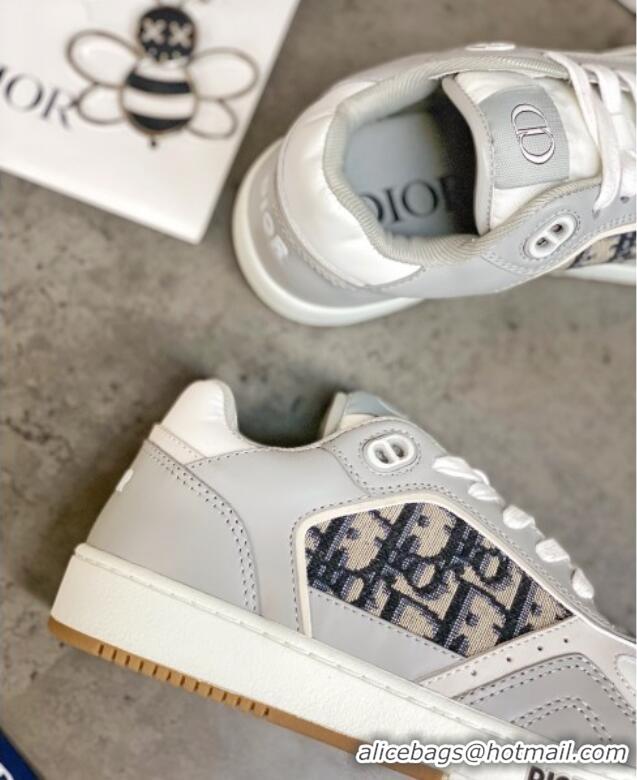 Top Quality Dior B27 Low-Top Sneakers in Grey Calfskin and Beige Oblique Canvas 120337