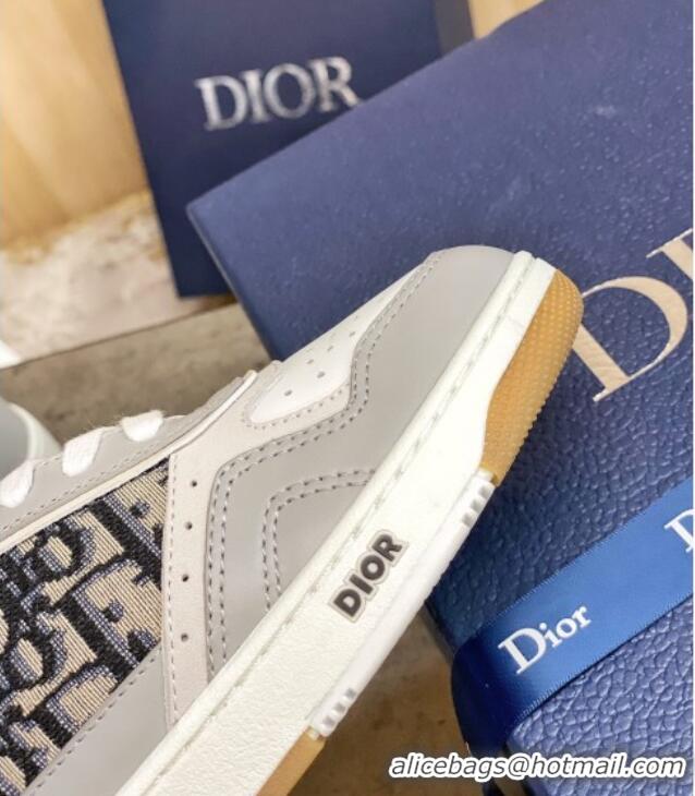 Top Quality Dior B27 Low-Top Sneakers in Grey Calfskin and Beige Oblique Canvas 120337