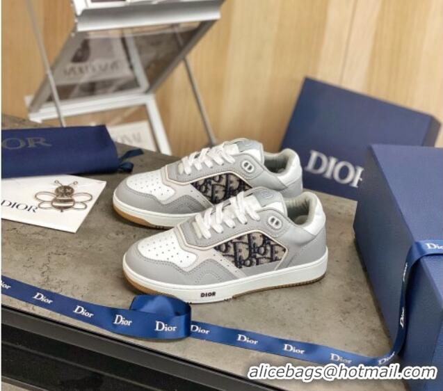 Top Quality Dior B27 Low-Top Sneakers in Grey Calfskin and Beige Oblique Canvas 120337