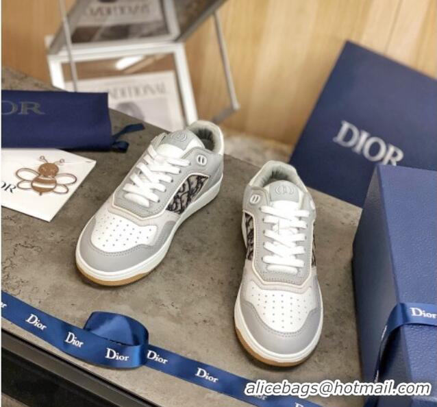 Top Quality Dior B27 Low-Top Sneakers in Grey Calfskin and Beige Oblique Canvas 120337