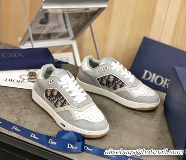 Top Quality Dior B27 Low-Top Sneakers in Grey Calfskin and Beige Oblique Canvas 120337