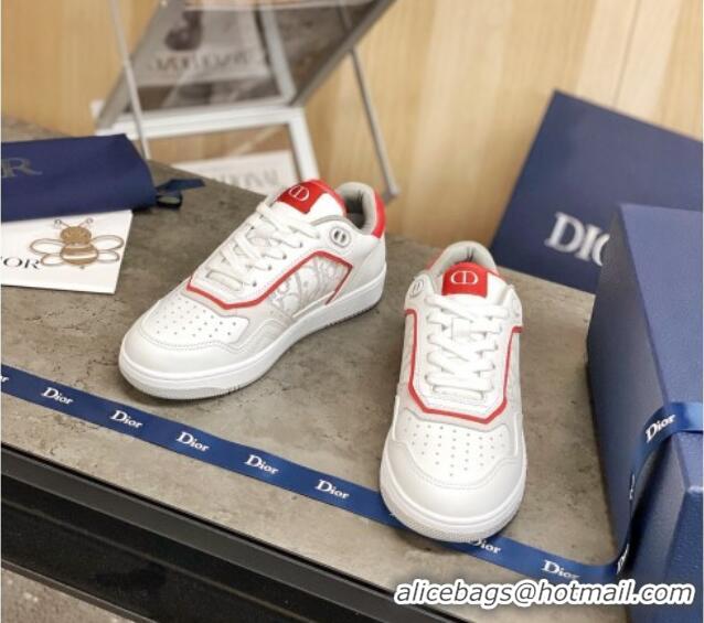 Cute Dior B27 Low-Top Sneakers in White and Red Calfskin 120338