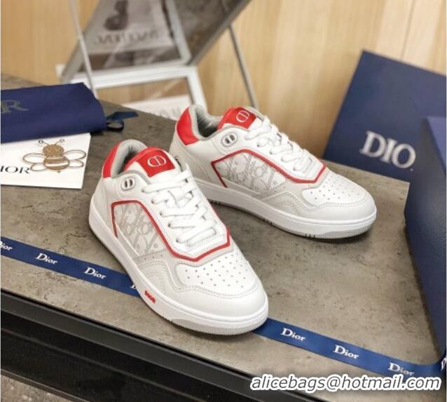 Cute Dior B27 Low-Top Sneakers in White and Red Calfskin 120338