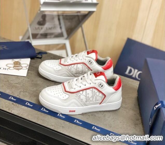 Cute Dior B27 Low-Top Sneakers in White and Red Calfskin 120338