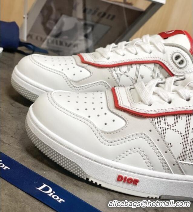 Cute Dior B27 Low-Top Sneakers in White and Red Calfskin 120338