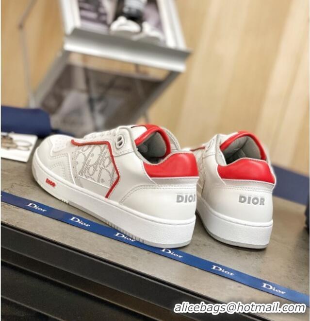 Cute Dior B27 Low-Top Sneakers in White and Red Calfskin 120338