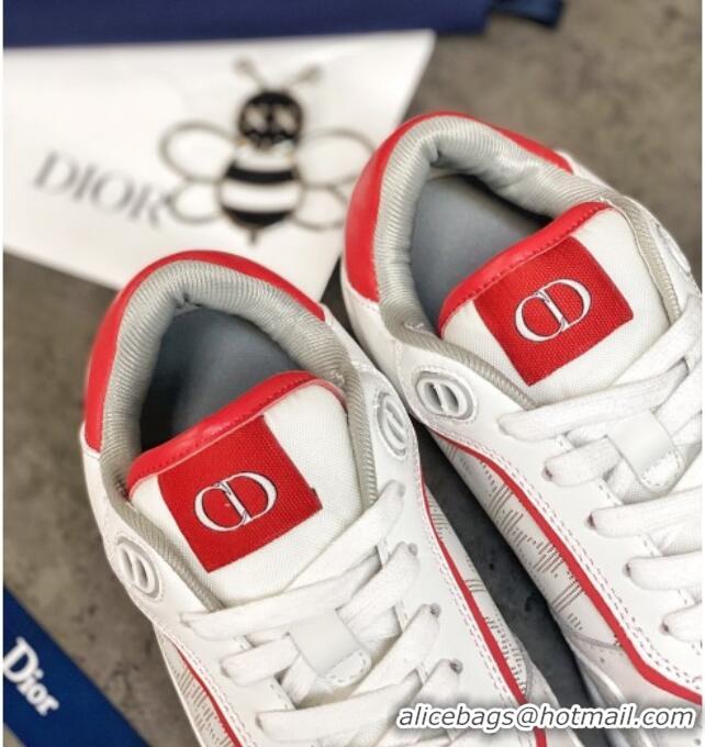 Cute Dior B27 Low-Top Sneakers in White and Red Calfskin 120338