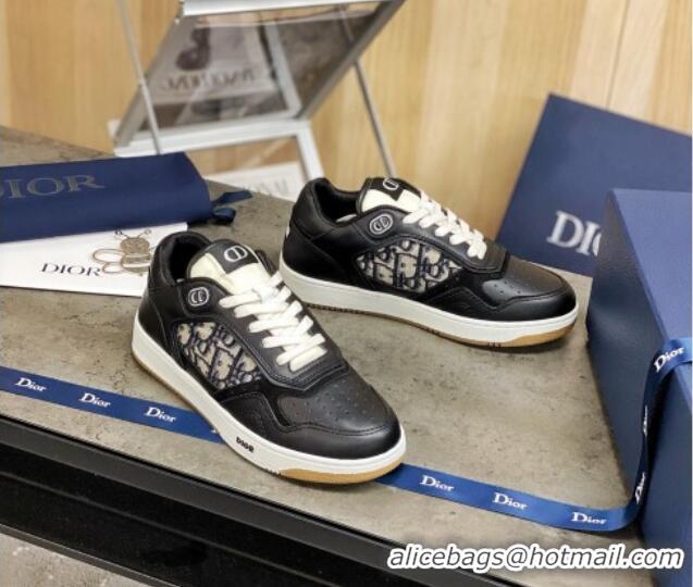 New Design Dior B27 Low-Top Sneakers in Black Calfskin and Beige Oblique Canvas 120339