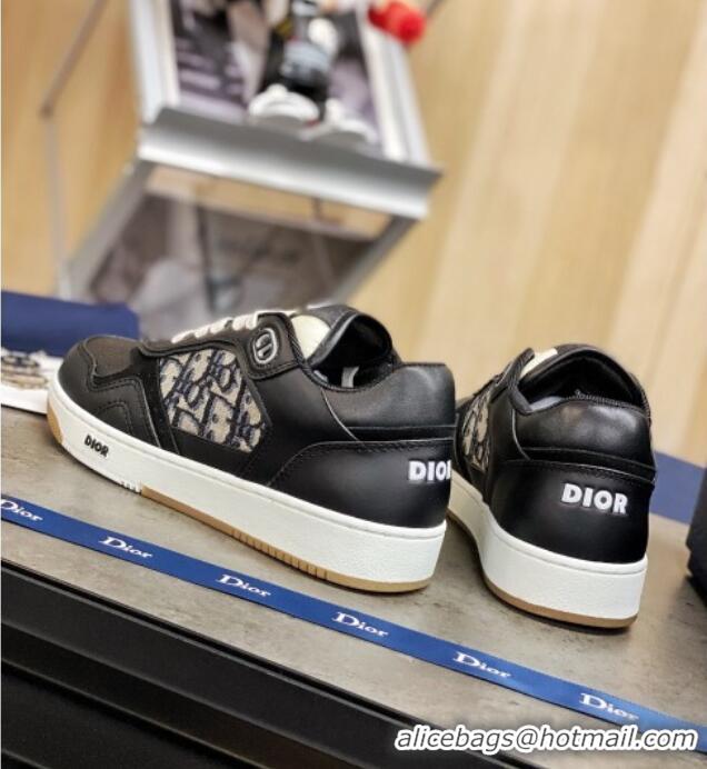 New Design Dior B27 Low-Top Sneakers in Black Calfskin and Beige Oblique Canvas 120339