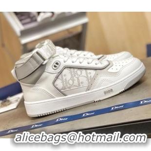 New Style Dior B27 High-Top Sneakers in White and Grey Calfskin 120341