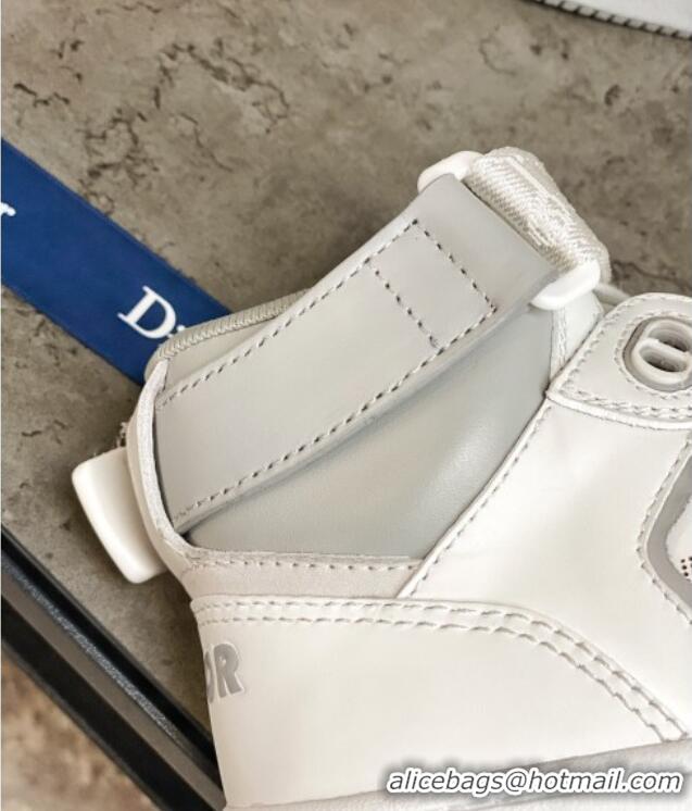 New Style Dior B27 High-Top Sneakers in White and Grey Calfskin 120341