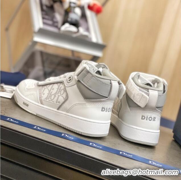 New Style Dior B27 High-Top Sneakers in White and Grey Calfskin 120341