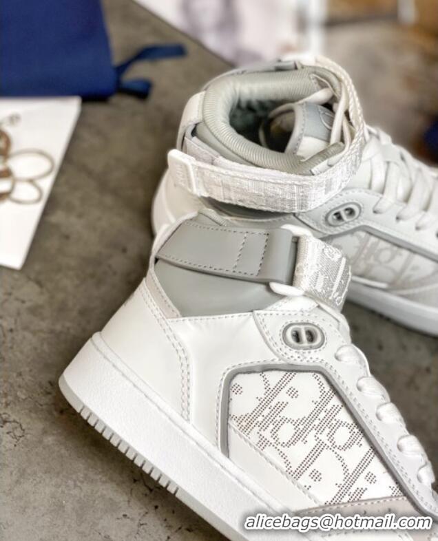 New Style Dior B27 High-Top Sneakers in White and Grey Calfskin 120341