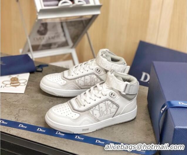 New Style Dior B27 High-Top Sneakers in White and Grey Calfskin 120341