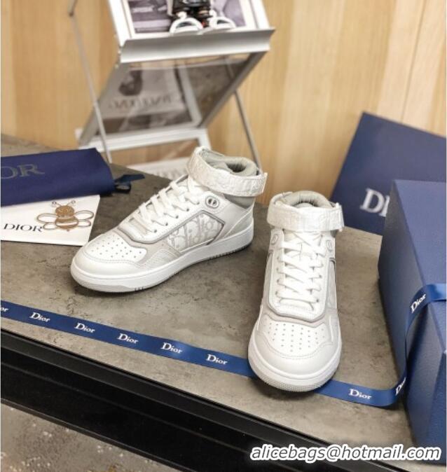 New Style Dior B27 High-Top Sneakers in White and Grey Calfskin 120341