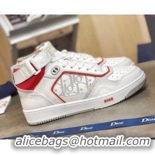 Low Price Dior B27 High-Top Sneakers in White and Red Calfskin 120341