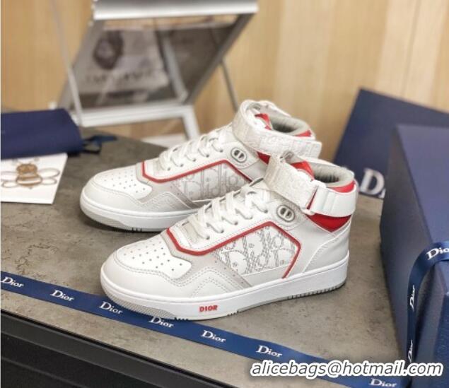 Low Price Dior B27 High-Top Sneakers in White and Red Calfskin 120341