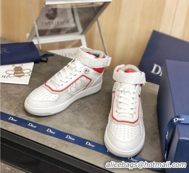 Low Price Dior B27 High-Top Sneakers in White and Red Calfskin 120341