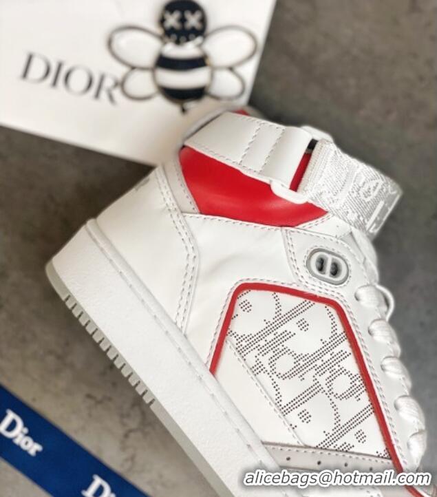 Low Price Dior B27 High-Top Sneakers in White and Red Calfskin 120341