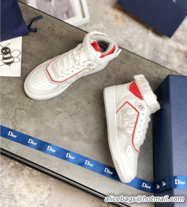 Low Price Dior B27 High-Top Sneakers in White and Red Calfskin 120341