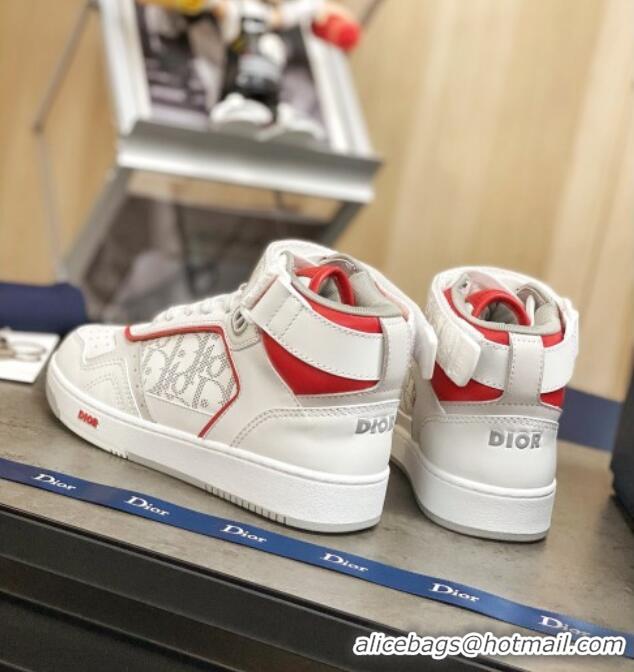 Low Price Dior B27 High-Top Sneakers in White and Red Calfskin 120341