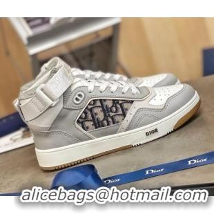 Trendy Design Dior B27 High-Top Sneakers in Grey Calfskin and Black Oblique Jacquard 120341