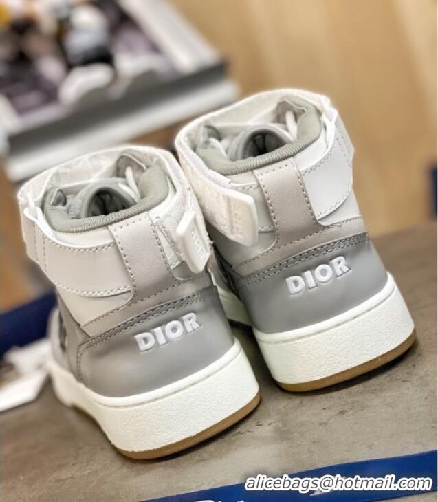 Trendy Design Dior B27 High-Top Sneakers in Grey Calfskin and Black Oblique Jacquard 120341